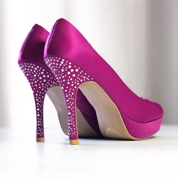 Olsenboye Shoes - Pink Magenta Rhinestone Closed Toe Pump Heels